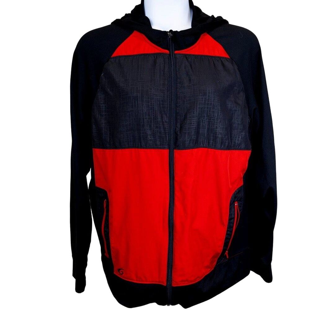GTM Sportswear Red Black Colorblock Hoodie Full Zip Jacket. Size L.